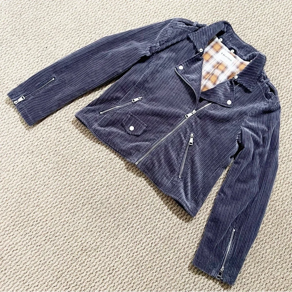 Vigoss‎ Faux-Fur-Collar Corduroy Moto Jacket